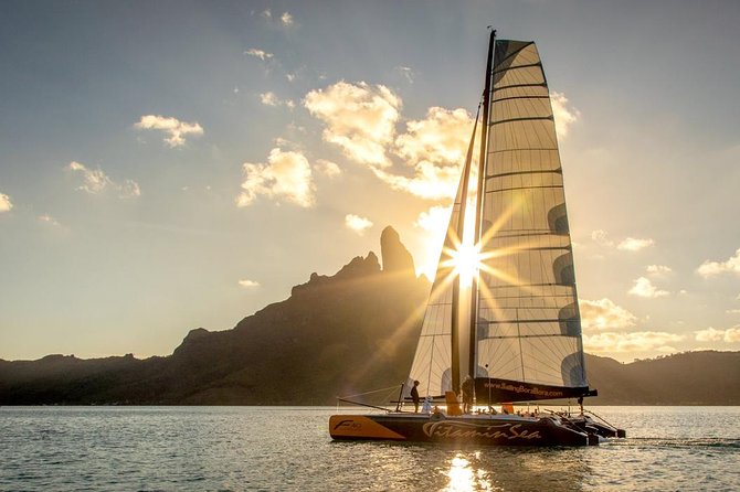 LUXURY Catamaran Bora Bora : The Sunset Escape - Setting Sail Near Vaitape at Golden Hour