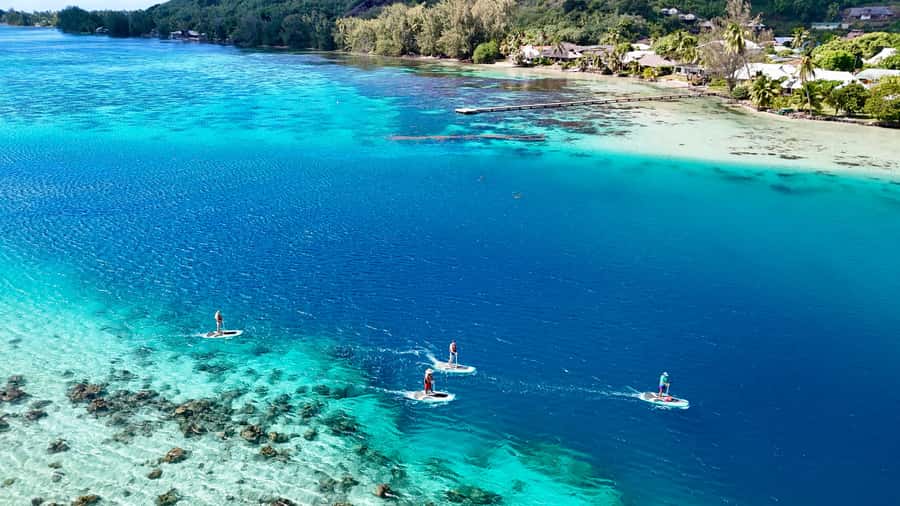 Private E-Board Tour of Moorea Lagoon - Riding Moorea Lagoon on an electric paddle board
