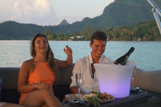 Toa Boat Bora Bora Private Sunset On Majestic Pontoon Boat - The view changes as Bora Bora turns gold
